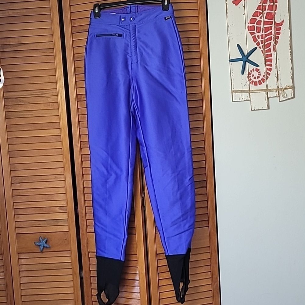 Vintage Skea Blue Stirrup Ski Pants Womens 8 Made USA Paris Vail Stretch